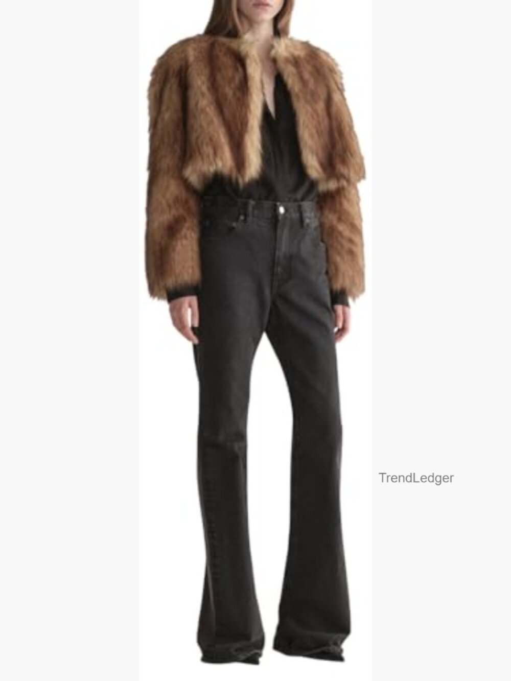 Cropped Faux Fur Jacket with Hook Closure - Picture 2 of 5